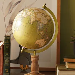 Pure Home and Living Green & Gold-Toned Decorative Globe With Stand Wooden Large Showpiece-image-80