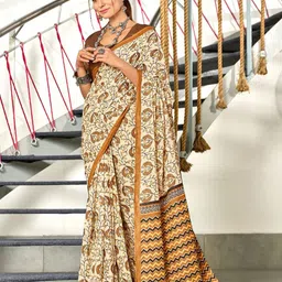 Anouk Women Floral PrintedBlock Print Saree with unstitched blouse piece-3