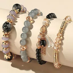 Shining Diva Fashion Set Of 4 Gold-Plated Artificial Beads Beaded Bracelet-image-53