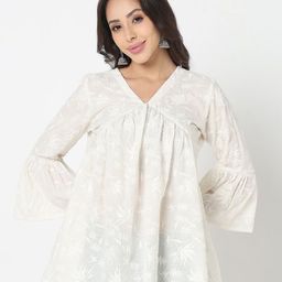 R&B Women Floral Embroidered V-Neck Bell Sleeves Cotton Tunic-image-62