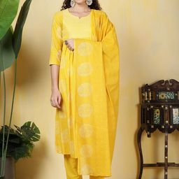 Meena Bazaar Floral Printed Notch Neck Sequinned Anarkali Kurta With Trousers & Dupatta-image-24