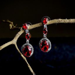 Gemron Jewel Rhodium-Plated American Diamond Studded Oval Shaped Drop Earrings-image-14