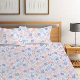 Myntra Elegant Homes White & Blue Printed Fitted 300 TC King Bedsheet Set-2.50 m x 2.20 m-image-83