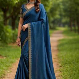 Moda Rapido Women Navy Blue Sarees-picture-11