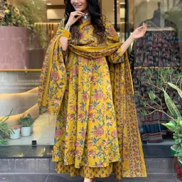 KALINI Women Floral Printed Regular Mirror Work Pure Cotton Kurta with Palazzos-56