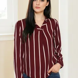 Stylecast X Slyck Women Vertical Stripes V-Neck Regular Top-image-8