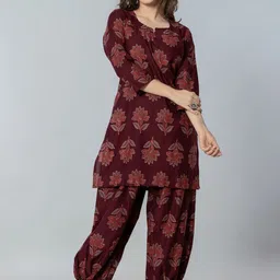Amayra Floral Printed Notch Neck Pure Cotton Straight Kurta With Afghani Salwar-picture-21