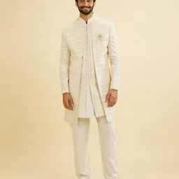 Manyavar Men Embroidered Mandarin Collar Sherwani Set-image-97