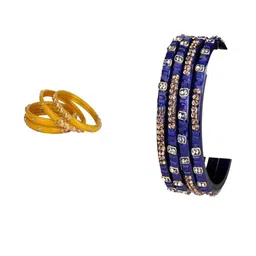 SOMIL Set of 8 Yellow Alloy Artificial Stones & Beads Bangles-image-86