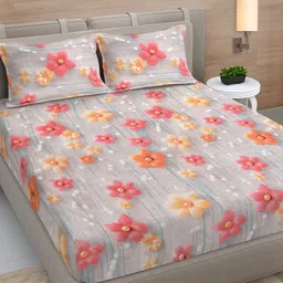Myntra Elegant Homes Grey & Yellow Floral Printed 300 TC King Bedsheet Set 2.50 m x 2.25 m-9