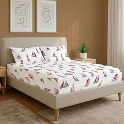 URBAN SPACE White & Maroon Cartoon Characters 144 TC Queen Bedsheet with 2 Pillow Covers-picture-25