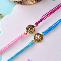Myntra Elegant Homes Set Of 2 Stone-Studded & Beaded Rakhi With Greeting Card Gift Set-11