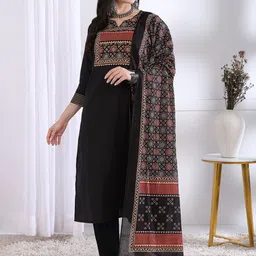 Vbuyz Floral Printed Notch Neck Mirror Work Cotton Straight Kurta With Palazzos & Dupatta-picture-47