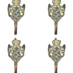 IndianShelf Grey & Yellow 4 Pieces Textured Brass Wall Hooks-3