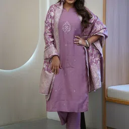 JAPNAAM Women Embroidered Regular Beads and Stones Kurta with Trousers & Dupatta-picture-28