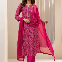 KALINI Women Ethnic Motifs Printed Regular Thread Work Kurta Set-picture-23