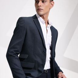 INVICTUS Slim Fit Self Design Textured Notched Lapel Casual Blazer-picture-28