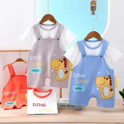 Bold N Elegant Infants Dinosaur Printed Short Dungaree With T-Shirt-31