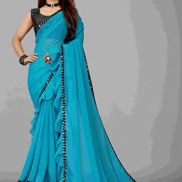 limtd Sequinned Ruffles Pure Georgette Saree-picture-1