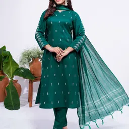 ARADHNA Women Ethnic Motifs Embroidered Regular Kurta with Trousers & With Dupatta-52
