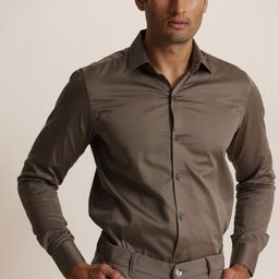 Uncluttered Closet Men Standard Fit Spread Collar Solid Satin Casual Shirt-image-79