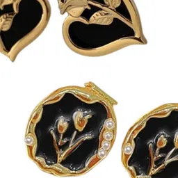 FIMBUL Set of 2 Gold-Plated Beaded Floral Design Heart and Oval Shaped Studs image 3