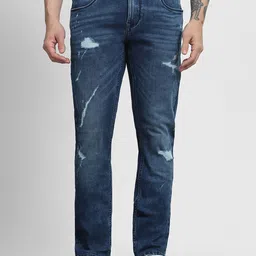 Mufti Men Slim Fit Mildly Distressed Light Fade Stretchable Jeans-image-76