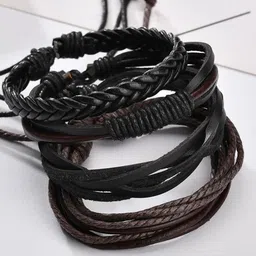 The Roadster Lifestyle Co. Men Set Of 4 Artificial Beaded Wraparound Leather Bracelets-image-99