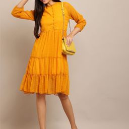 Mast & Harbour Choker Neck Fit & Flare Midi Dress-image-84