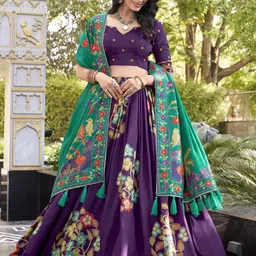 LOOKNBOOK ART Printed Foil Print Ready to Wear Lehenga & Unstitched Blouse With Dupatta image 3
