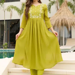 URMIR FASHION Women Ethnic Motifs Embroidered Empire Thread Work Kurta with Trousers & With Dupatta-picture-33