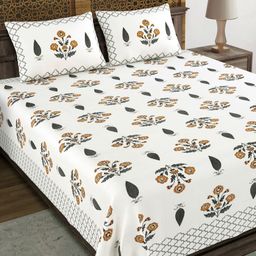 Myntra Elegant Homes Grey Ethnic Motifs 210 TC Cotton Breathable King Bedsheet Set-image-60