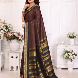 yourwish Checked Zari Pure Cotton Mysore Silk Saree image 2