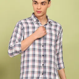 encore by INVICTUS Men Checked Spread Collar Cotton Casual Shirt-picture-9
