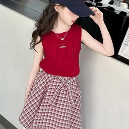 LULU & SKY Girls Self Design Pure Cotton Top With Skirt-image-40