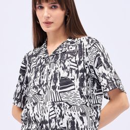DressBerry Women Printed Shirt Style Crop Top-image-95