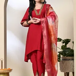 KALINI Yoke Design Beads And stones V-Neck A-Line Kurta WIth Dhoti Pants And Dupatta-picture-10