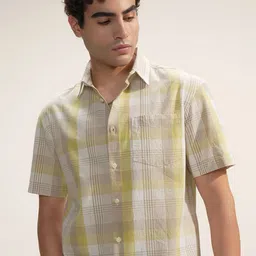 HIGHLANDER Checked Short Sleeves Cotton Linen Shirt-image-18
