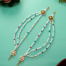 aadita Gold Toned Kundan and Pearl Contemporary Earrings Chain-image-21