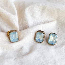 BeAbhika Set Of 2 Glass Crystal Jewelry Combo Statement Studs Earrings & Adjustable Ring-17