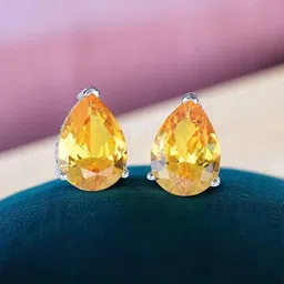 Jewels Galaxy Silver-Plated American Diamond Studded Teardrop Shaped Studs-71