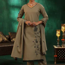 Libas Women Floral Embroidered Regular Thread Work Pure Cotton Kurta with Trousers & With Dupatta-47