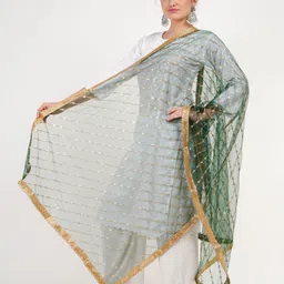 Karthav Fashion Leheriya Embroidered Sequinned Net Dupatta image 2