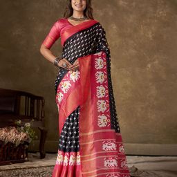 KAYOMMI Ethnic Motifs Printed Zari Pure Cotton Ikat Saree-picture-16