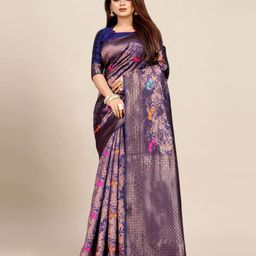 Aldwych Floral Woven Design Silk Blend Banarasi Saree-image-76