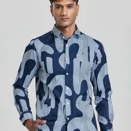 Snitch Men Smart Spread Collar Abstract Printed Slim Fit Casual Shirt-image-47