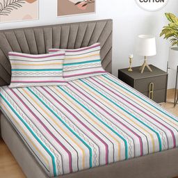 Myntra Elegant Homes White Striped Pure Cotton 300 TC King Bedsheet Set 2.50 m x 2.25 m-image-23