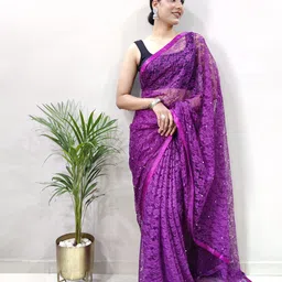 DIVASTRI Floral Embroidered Net Saree-picture-6