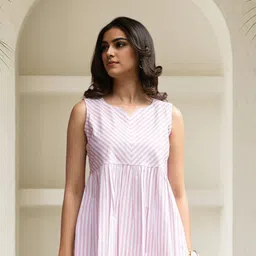 all about you Women Sweetheart Neck Sleeveless Striped Pure Cotton Tunic-picture-34