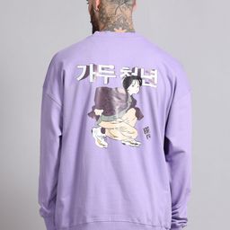 SILISOUL Men Graphic Printed Pure Cotton Oversized Pullover Sweatshirt-image-103